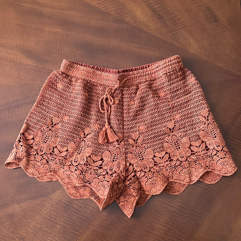 Abercrombie & Fitch Crochet Burnt Orange High Waisted Shorts
